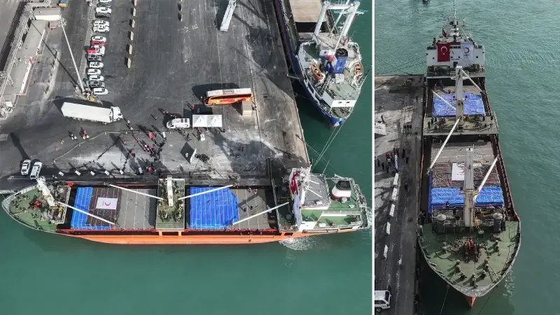 Türk Kızılayın Gazze için hazırladığı 18. ‘İyilik Gemisi’ Mersin Limanı’ndan uğurlandı